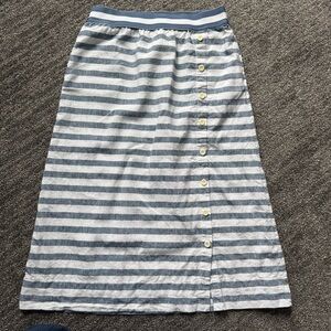 J. Jill Blue and White Striped Midi Skirt Button Detail 100% Linen Sz S Petite